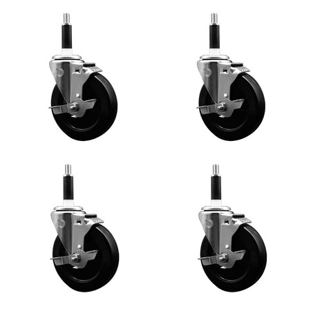 Service Caster 5'' Hard Rubber Swivel 7/8'' Expanding Stem Caster Set with Brake, 4PK SCC-EX20S514-HRS-TLB-78-4
